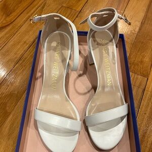 Stuart Weitzman white block heels.